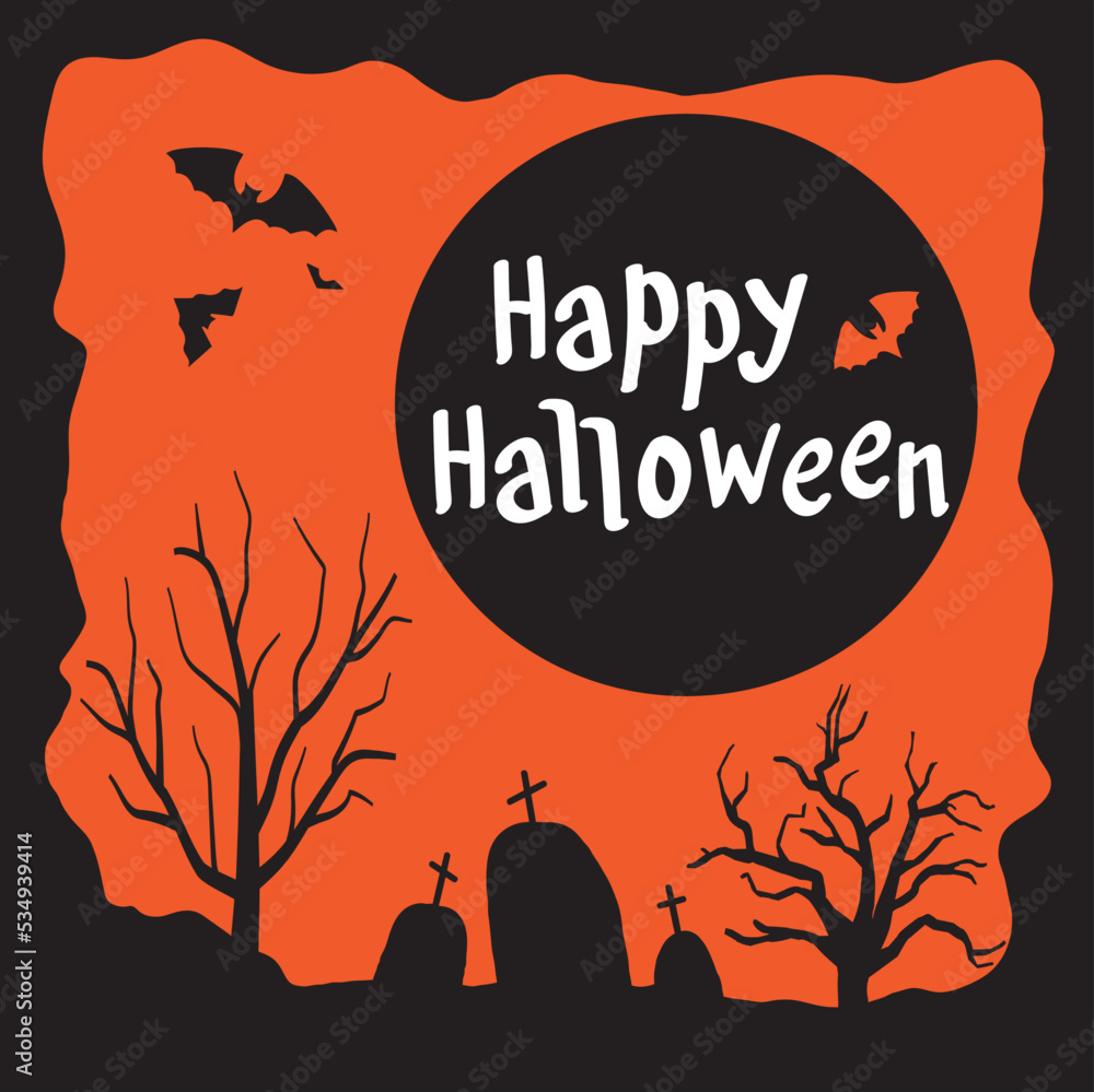 Spooky Halloween card in black and orange