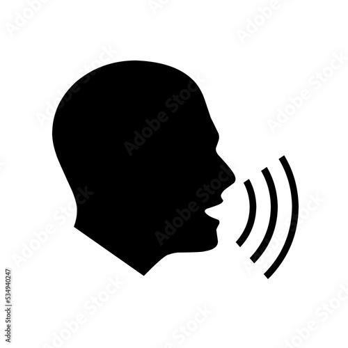 Talking icon. Voice control and interaction. Isolated talking head concept on white background. Vector illustration
