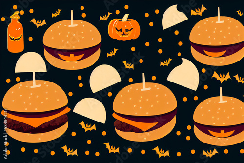 Wallpaper Mural Scary Halloween background for fast food with hamburgers and scary pumpkins Torontodigital.ca