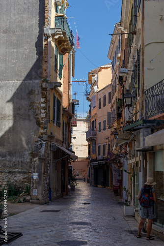 Corfu, Greece. September 02, 2022: A historic street in the old part of Corfu town.