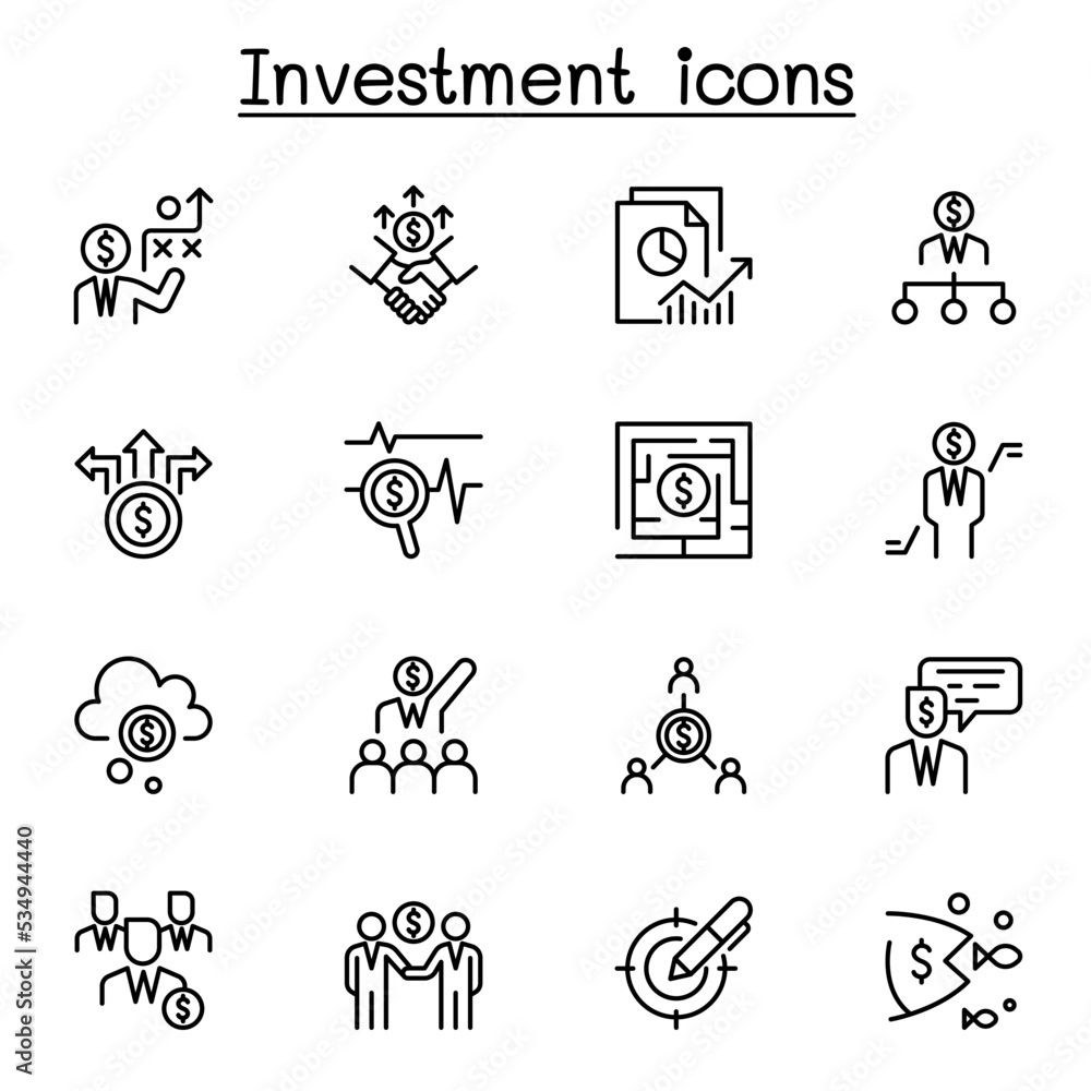 Investment icon set in thin line style