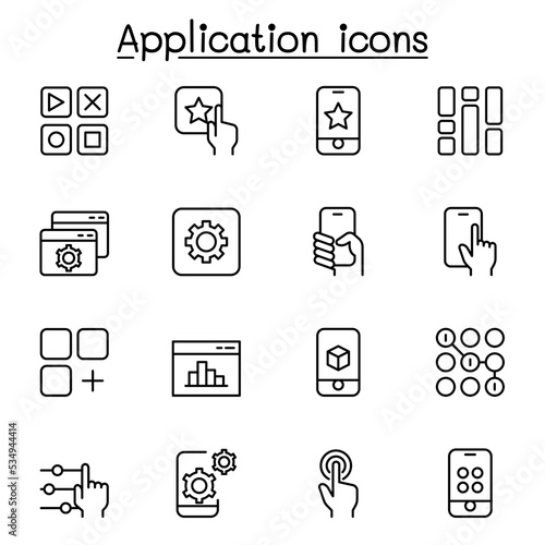 Application icon set in thin line style