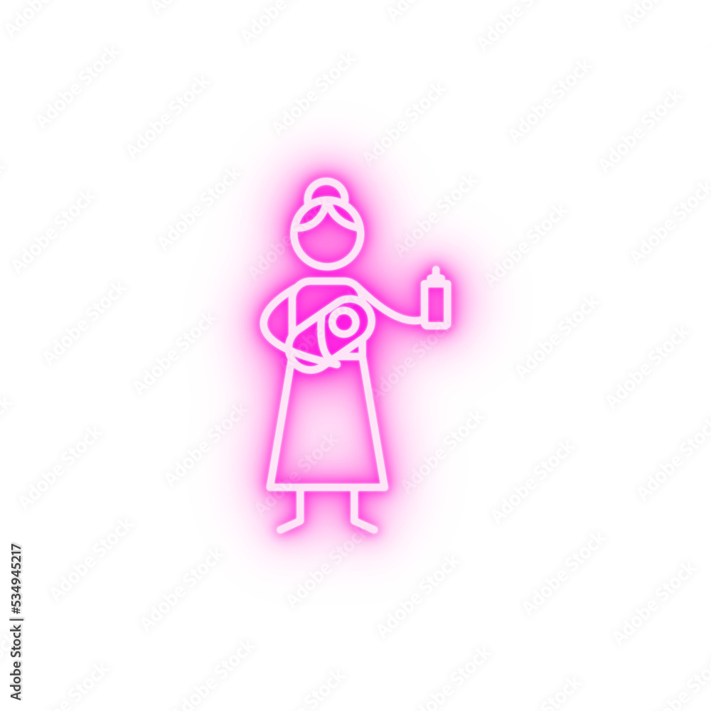 Motherhood baby feed neon icon Motherhood baby feed neon icon