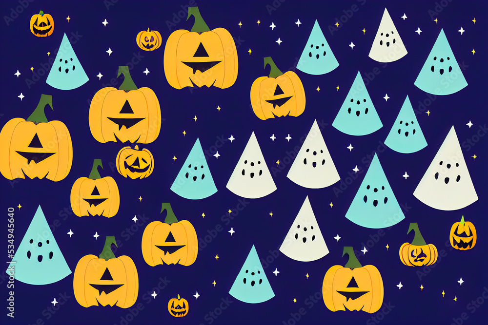 Halloween background with pumpkins and witches' pointy hats Halloween background with pumpkins and witches' pointy hats