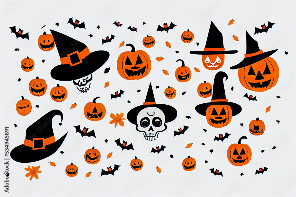 Scary Halloween background with pumpkins, bats and skulls Scary Halloween background with pumpkins, bats and skulls