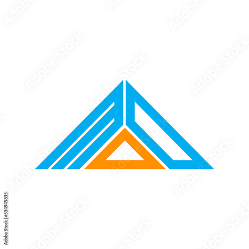 MOD letter logo creative design with vector graphic, MOD simple and modern logo in triangle shape.