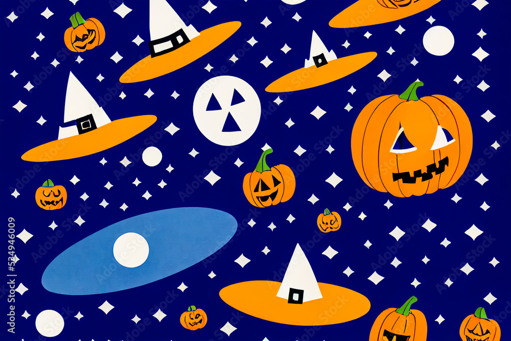 Scary Halloween background with pumpkins in space with flying saucers of witches Scary Halloween background with pumpkins in space with flying saucers of witches