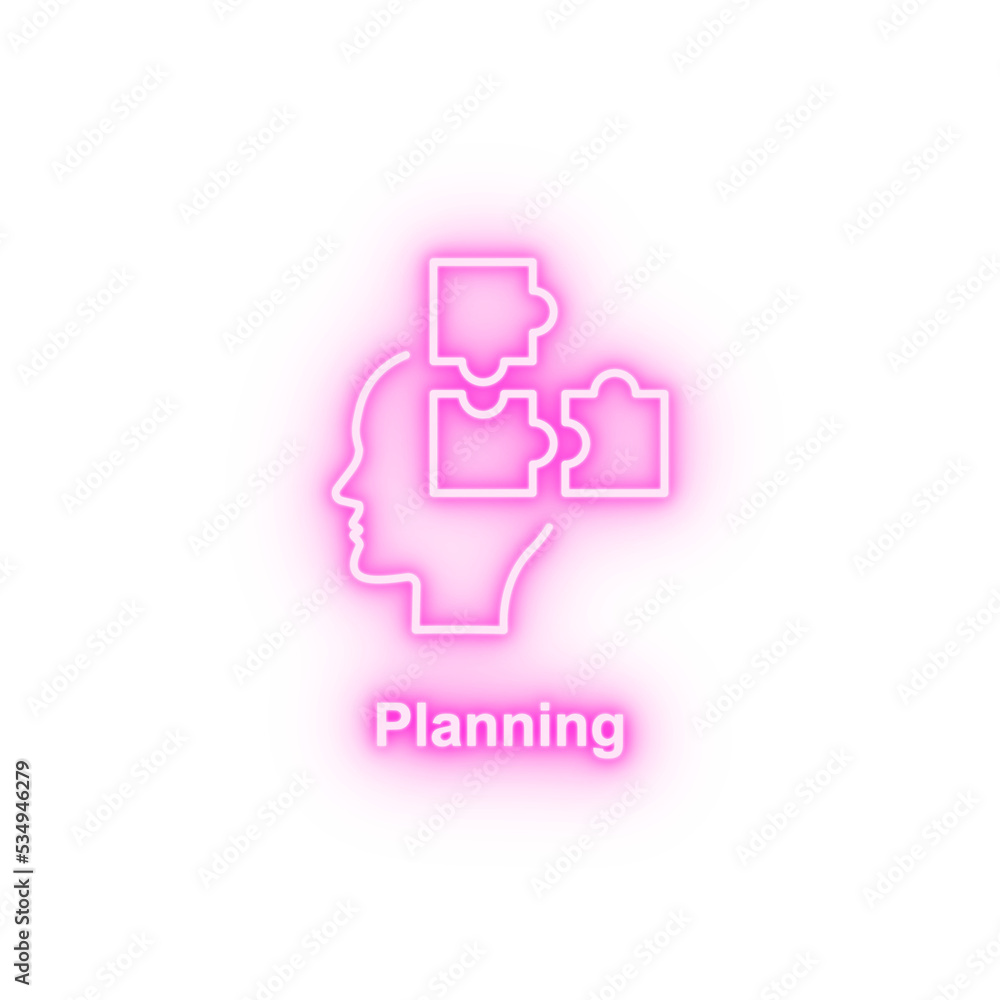 Puzzle strategy brain neon icon Puzzle strategy brain neon icon