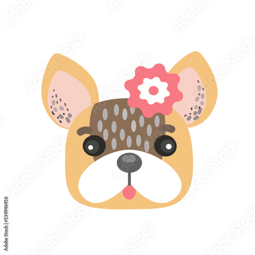 Fototapeta Naklejka Na Ścianę i Meble -  Cute Frenchie puppy bulldog face. Funny dog face vector cartoon isolated illustration.