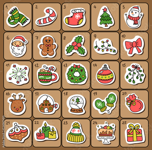 Christmas Advent calendar with hand drawn elements.