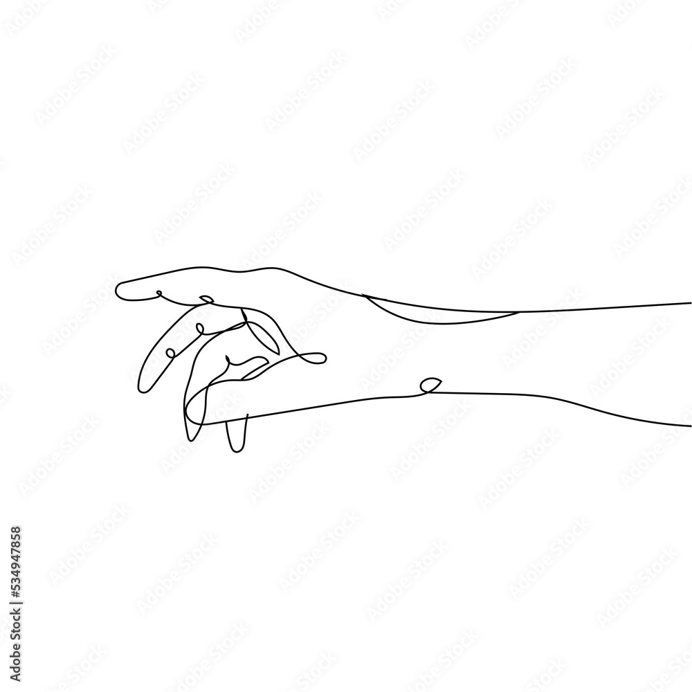 Fototapeta premium Continuous line drawing of hands touching. Simple sketch of two hands isolated on white background