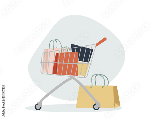 Supermarket shopping cart design, basket used for shopping, flat illustration design shopping cart