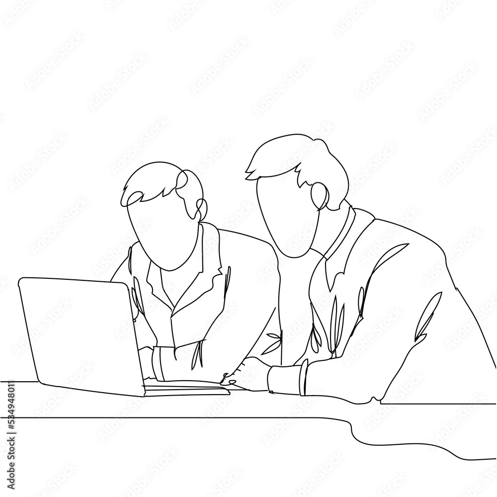 Continuous one line drawing of male CEO explaining business process and Communication and Project management concept. Single line draw design vector graphic illustration. Continuous one line drawing of male CEO explaining business process and Communication and Project management concept. Single line draw design vector graphic illustration.
