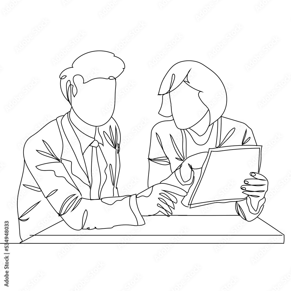 Continuous one line drawing of male CEO explaining business process and Communication and Project management concept. Single line draw design vector graphic illustration.