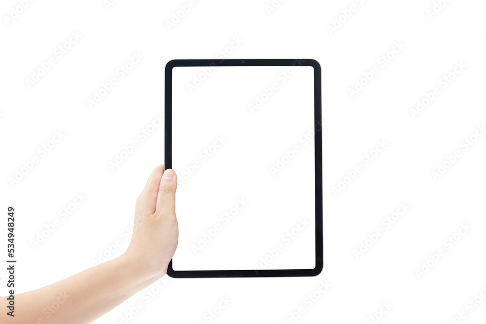 Hand Holding Tablet isolated on white background with clipping pat Hand Holding Tablet isolated on white background with clipping pat