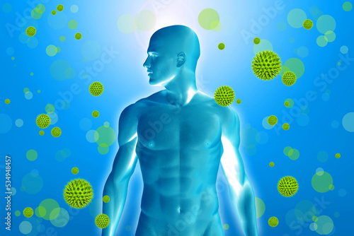 Mensch umgeben von Viren 
