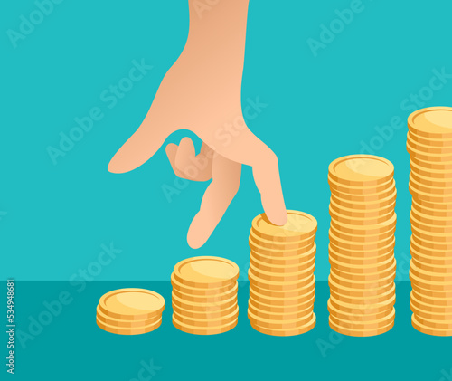 Fingers walking upstairs on coin stack