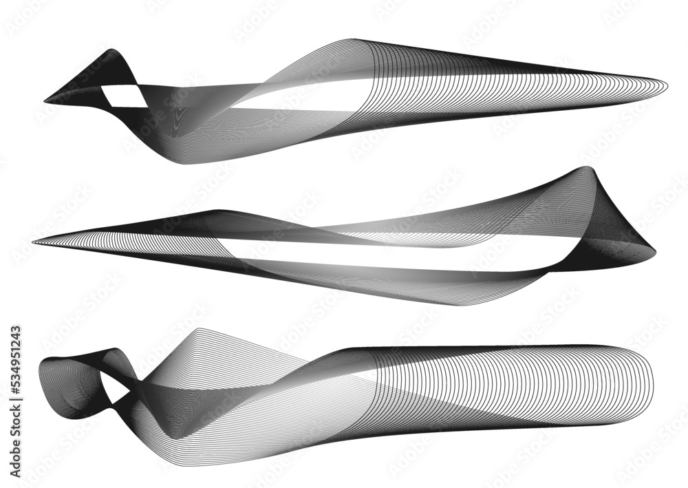 Set de formas de líneas formando ondas abstractas. Formas vectoriales con degradado. Elementos de diseño, recursos sobre tecnología y ciencia, con concepto moderno.