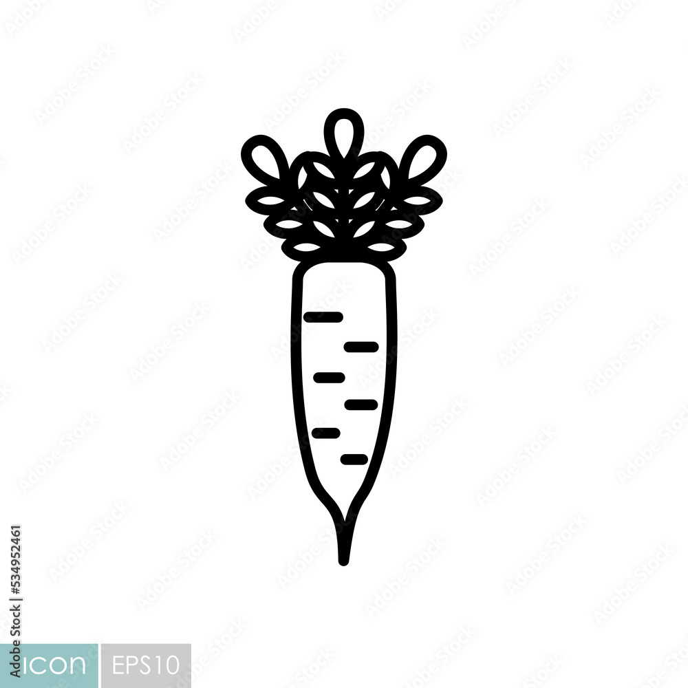 Japanese daikon radish with leaf vector icon Japanese daikon radish with leaf vector icon