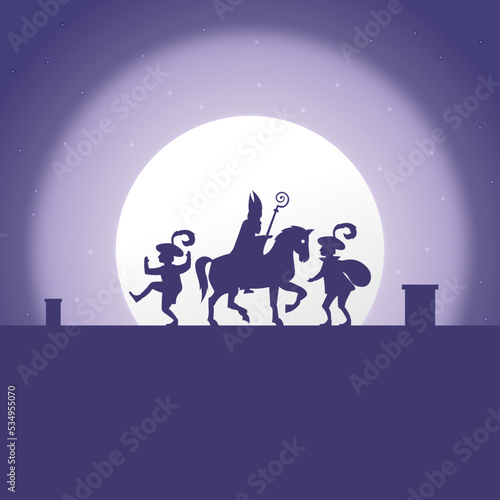 Sinterklaas day concept - silhouette on moon background - holiday illustration