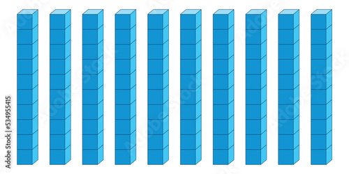 Dienes tens blocks. Base ten counting. Place value with base ten blocks. photo