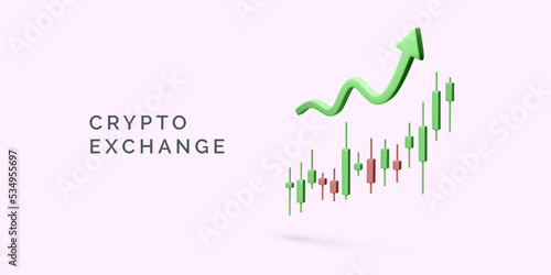 3d rising arrow over stock exchange graph. Global trend in the stock and bond market. Business banner increase investment income