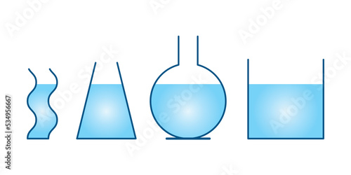 four containers of water. fluid pressure.