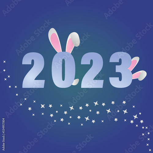 The postcard Happy New Year with hares and stars. Vector illustration