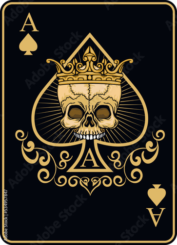 ace of spades with skull, grunge vintage design t shirts
