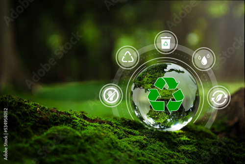 Zero waste,net zero concept. Carbon neutral. Climate neutral long term strategy. Sustainable business development. Reuse Reduce Recycle symbol.Conscious consumption. Waste management. Earth day banner