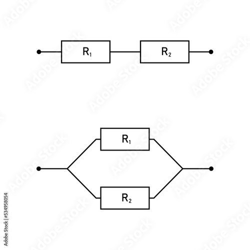 resistance in series and parallel diagram and isolated on white background.