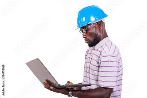 young man engineer working with laptop.