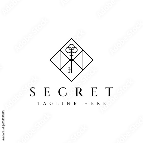 minimalist luxury key emblem badge logo design for real estate, property or hotel.