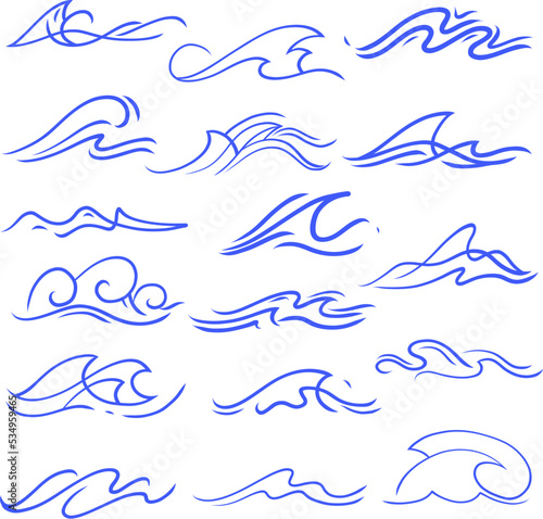 set of waves vector hand drawn