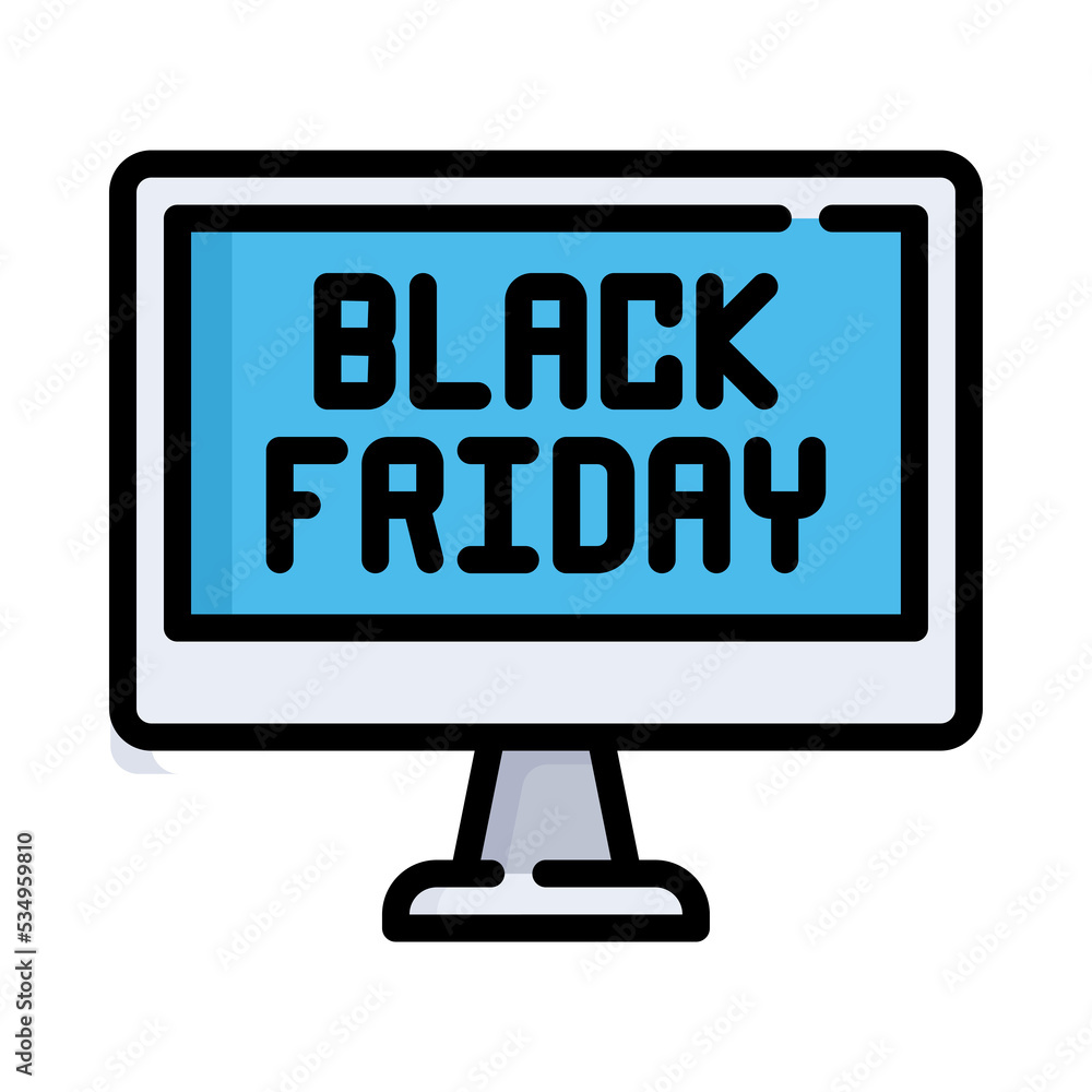 Black friday icon. Filled outline design. Black friday super sale. Black friday word on computer. For presentation, graphic design, mobile application. Black friday icon. Filled outline design. Black friday super sale. Black friday word on computer. For presentation, graphic design, mobile application.