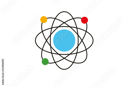 atom icon isolated on white symbol science vector illustration icon Orbiting neutrons and electrons protons, molecules