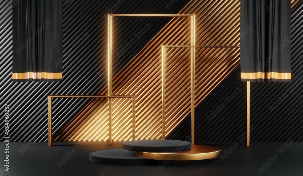 3D rendering of blank product background for cream cosmetics Modern black podium background 3D rendering of blank product background for cream cosmetics Modern black podium background