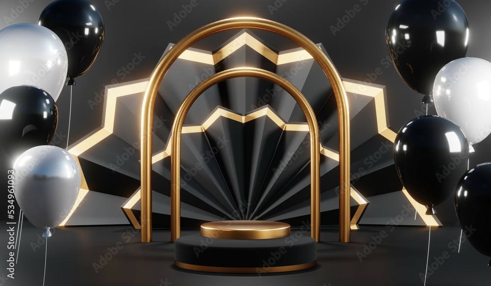 3D rendering of blank product background for cream cosmetics Modern black podium background 3D rendering of blank product background for cream cosmetics Modern black podium background