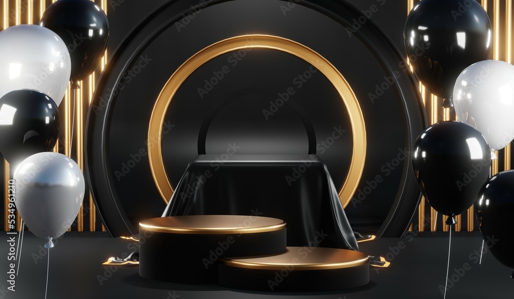 3D rendering of blank product background for cream cosmetics Modern black podium background 3D rendering of blank product background for cream cosmetics Modern black podium background