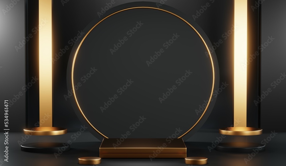 3D rendering of blank product background for cream cosmetics Modern black podium background 3D rendering of blank product background for cream cosmetics Modern black podium background
