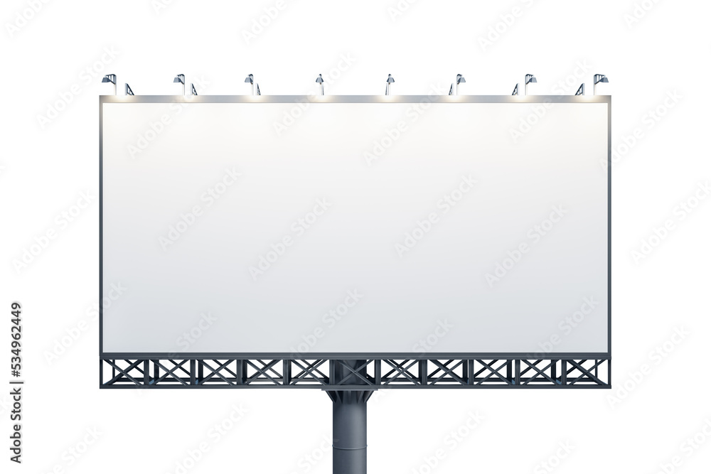 Blank white billboard isolated on light background, front view. Mock up, 3D Rendering Blank white billboard isolated on light background, front view. Mock up, 3D Rendering