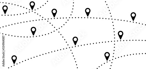 Footpath walking  bike route or air plane line path. Flat vector footprint. Footsteps silhouette pictogram or logo. Travel point navigation. Tourism route concept. Location start pointer.