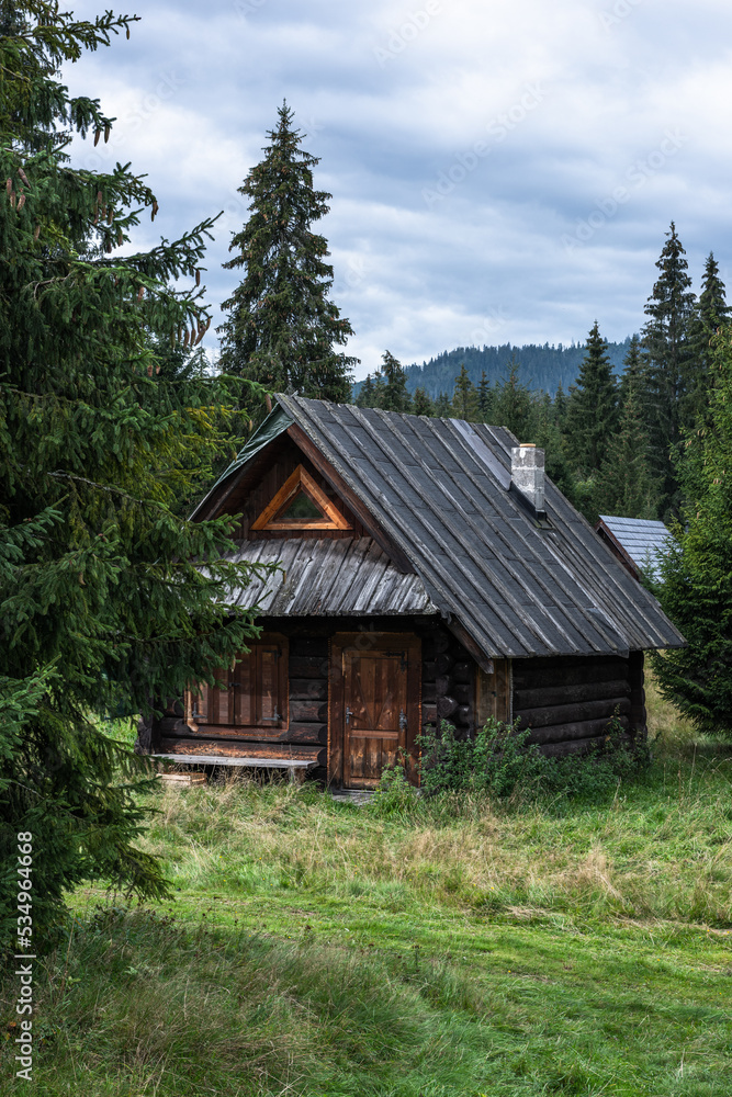 Traditional wooden shepherd hut in Carpatian mountains, Poland Traditional wooden shepherd hut in Carpatian mountains, Poland