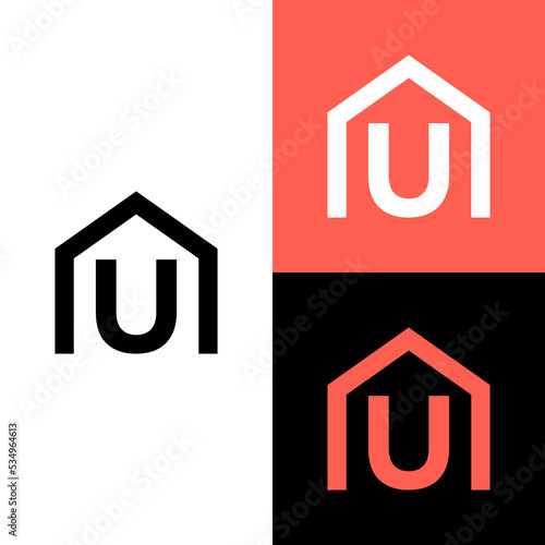 Monogram letter U with real estate logo design vector