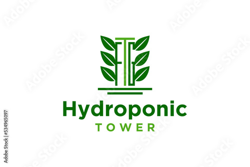 Hydroponic tower logo design farming fresh organic plantation indoor farm agricultural water plant