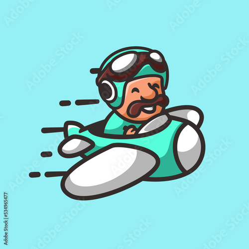 Pilot cartoon characters, flat design style