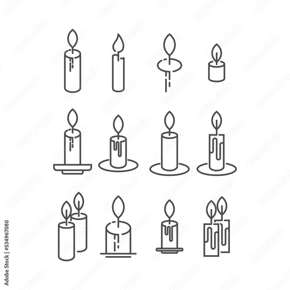 set of candles icons. Black linear symbols on a white background. set of candles icons. Black linear symbols on a white background.