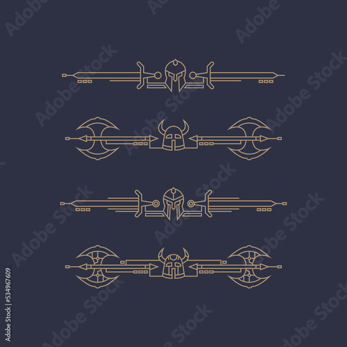 set of live game streaming bottom overlay border viking and knight line art template vector illustration design. creative abstract facecam panel for live streaming