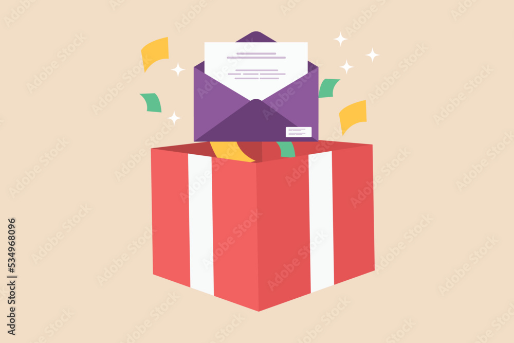 Love letter and gift box. Giving season go concept. Colored flat vector illustration. Love letter and gift box. Giving season go concept. Colored flat vector illustration.