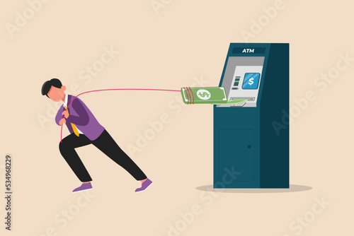 Businessman withdrawing from the ATM machine. ATM concept. Colored flat vector illustration. 